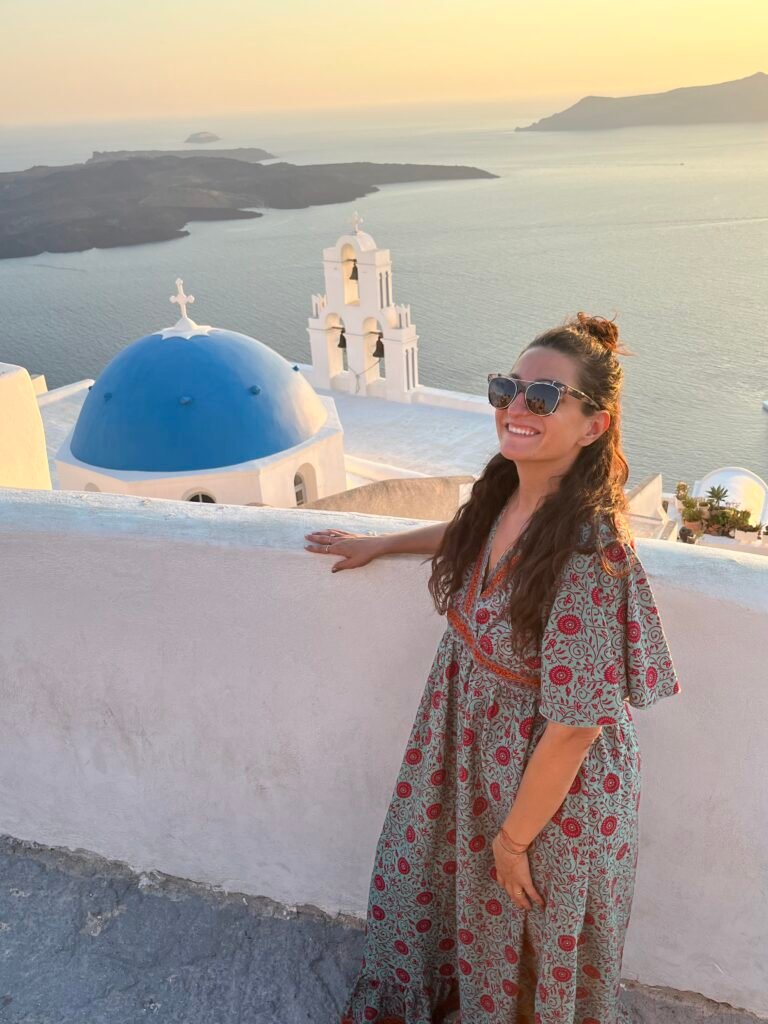 tramonto alle tre campane di fira, santorini